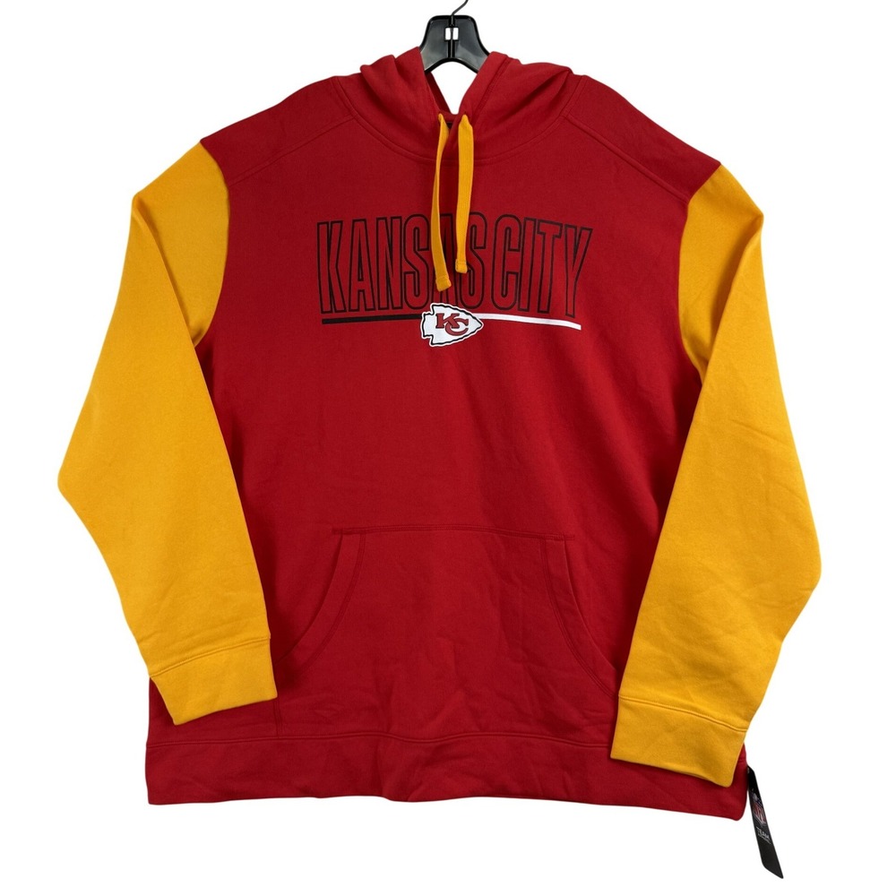 Kansas City Chiefs Logo Athletic NFL Hoodie Mens 2XL Red Gold Colorblock Gameday